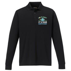 Hippie Face Go Planet Its Your Earth Day Peace Groovy Performance Long Sleeve Polo