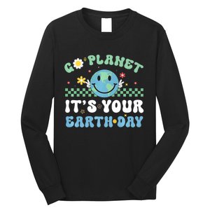 Hippie Face Go Planet Its Your Earth Day Peace Groovy Long Sleeve Shirt