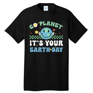 Hippie Face Go Planet Its Your Earth Day Peace Groovy Tall T-Shirt