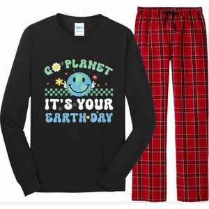 Hippie Face Go Planet Its Your Earth Day Peace Groovy Long Sleeve Pajama Set