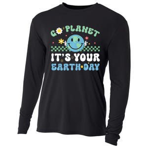 Hippie Face Go Planet Its Your Earth Day Peace Groovy Cooling Performance Long Sleeve Crew