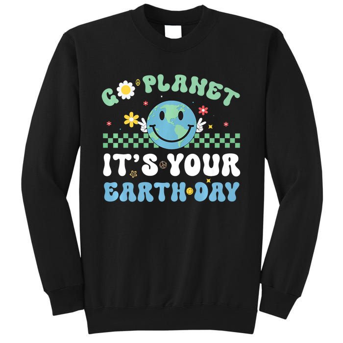 Hippie Face Go Planet Its Your Earth Day Peace Groovy Tall Sweatshirt