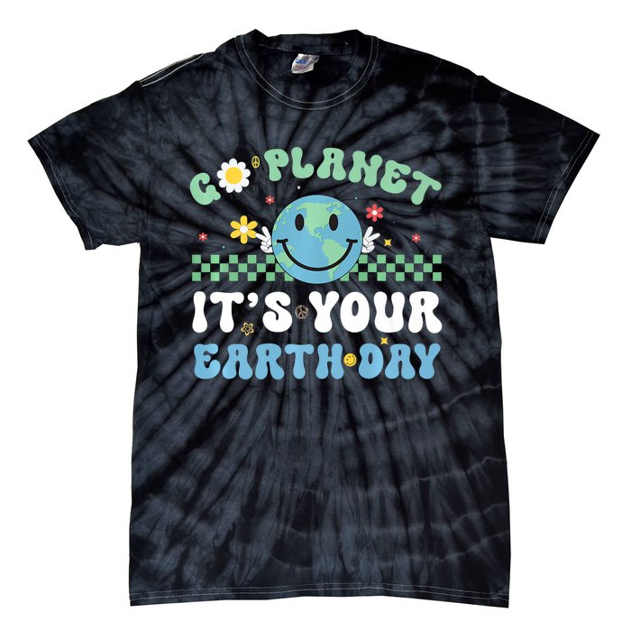 Hippie Face Go Planet Its Your Earth Day Peace Groovy Tie-Dye T-Shirt