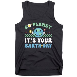 Hippie Face Go Planet Its Your Earth Day Peace Groovy Tank Top