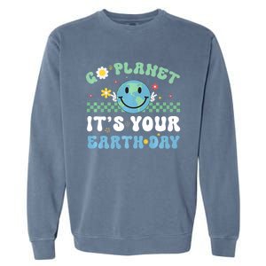 Hippie Face Go Planet Its Your Earth Day Peace Groovy Garment-Dyed Sweatshirt