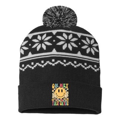 Hello First Grade Teachers Students 1st Grade Back To School USA-Made Snowflake Beanie