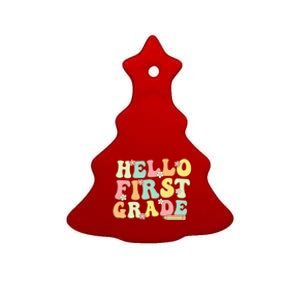 Hello First Grade Team 1st Grade Teacher Girl Back To School. Ceramic Tree Ornament