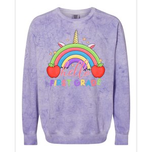 Hello First Grade Rainbow Back To School Colorblast Crewneck Sweatshirt