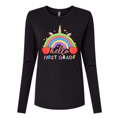 Hello First Grade Rainbow Back To School Womens Cotton Relaxed Long Sleeve T-Shirt