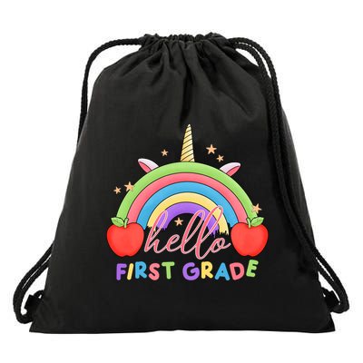 Hello First Grade Rainbow Back To School Drawstring Bag