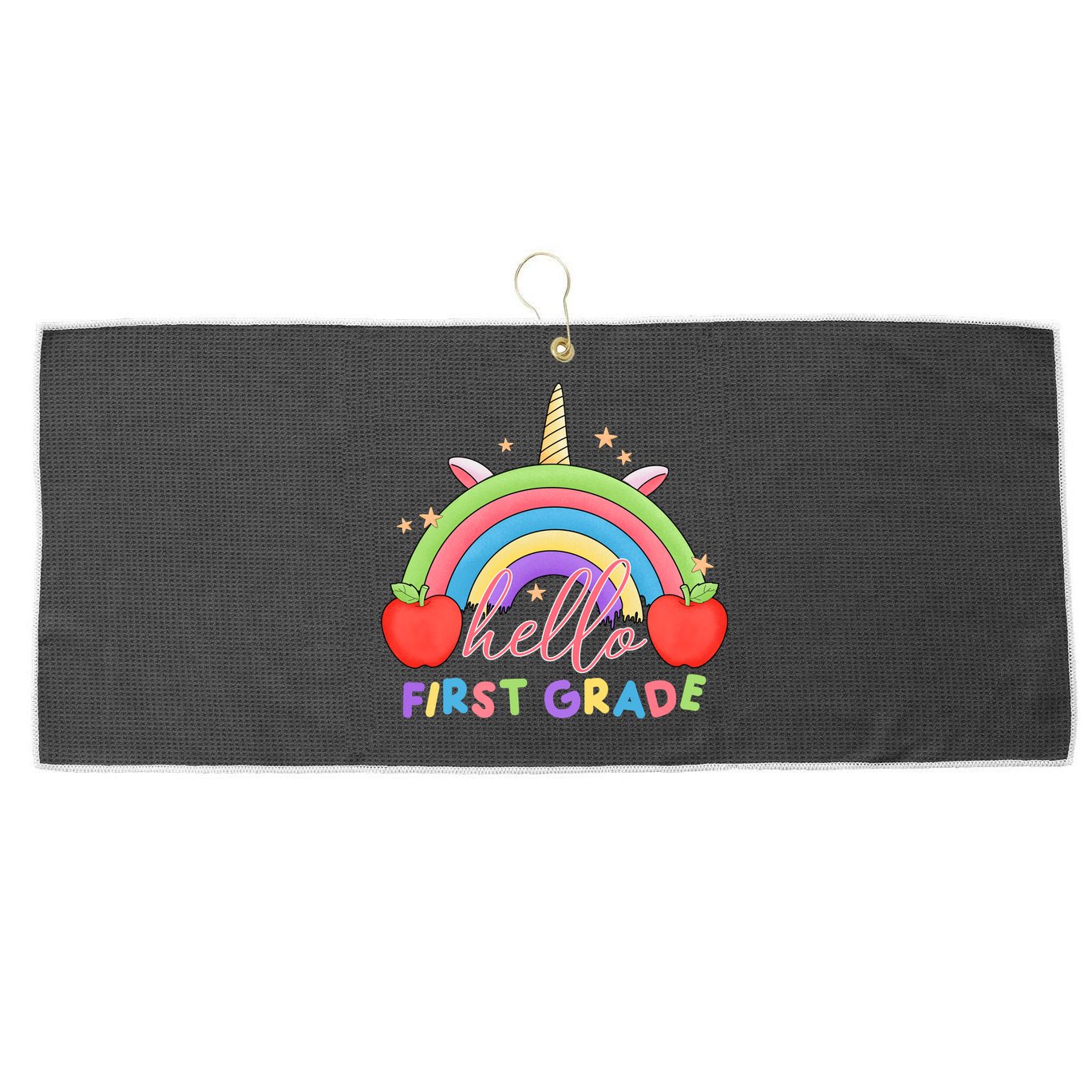 Hello First Grade Rainbow Back To School Large Microfiber Waffle Golf Towel