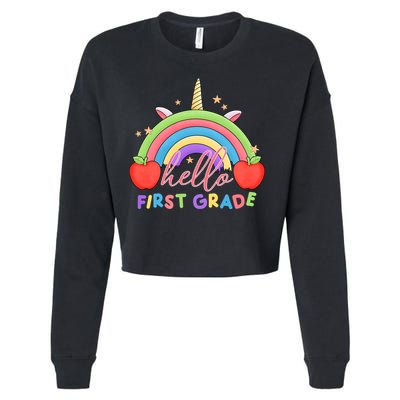 Hello First Grade Rainbow Back To School Cropped Pullover Crew