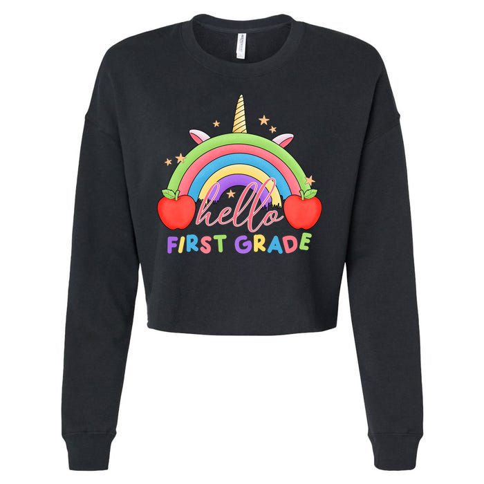 Hello First Grade Rainbow Back To School Cropped Pullover Crew