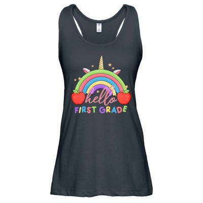 Hello First Grade Rainbow Back To School Ladies Essential Flowy Tank