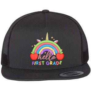 Hello First Grade Rainbow Back To School Flat Bill Trucker Hat