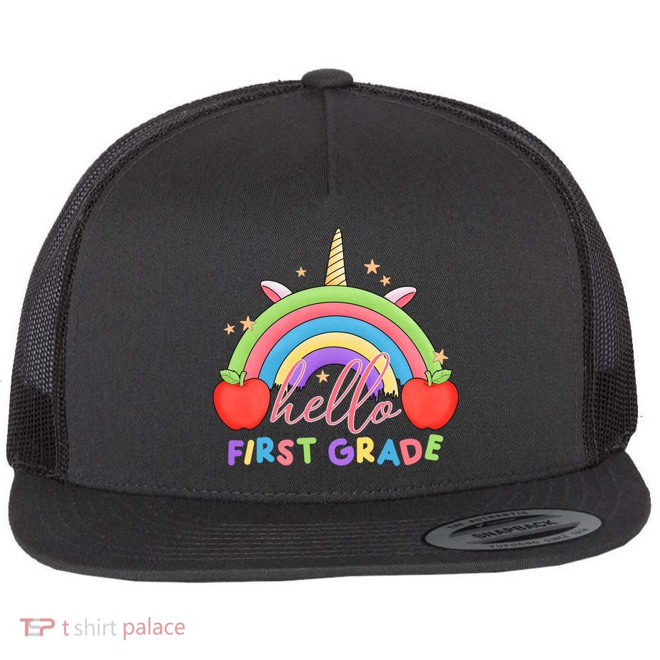 Hello First Grade Rainbow Back To School Flatbill Hat