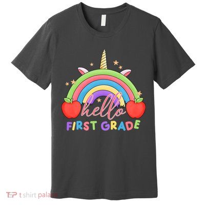 Hello First Grade Rainbow Back To School Premium T-Shirt