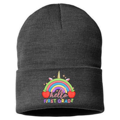 Hello First Grade Rainbow Back To School Sustainable Knit Beanie