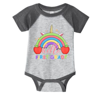 Hello First Grade Rainbow Back To School Infant Baby Jersey Bodysuit