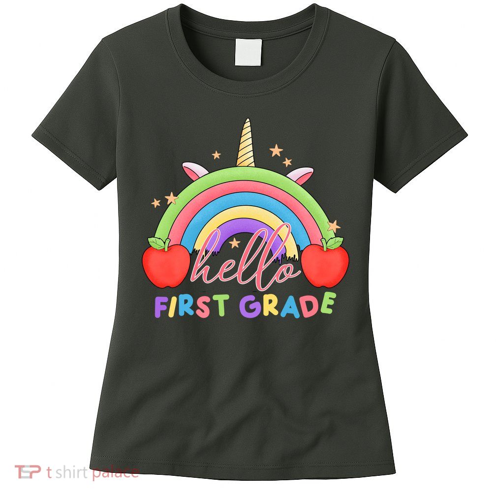 Hello First Grade Rainbow Back To School Womens T-Shirt