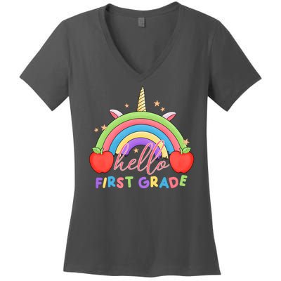 Hello First Grade Rainbow Back To School Women's V-Neck T-Shirt