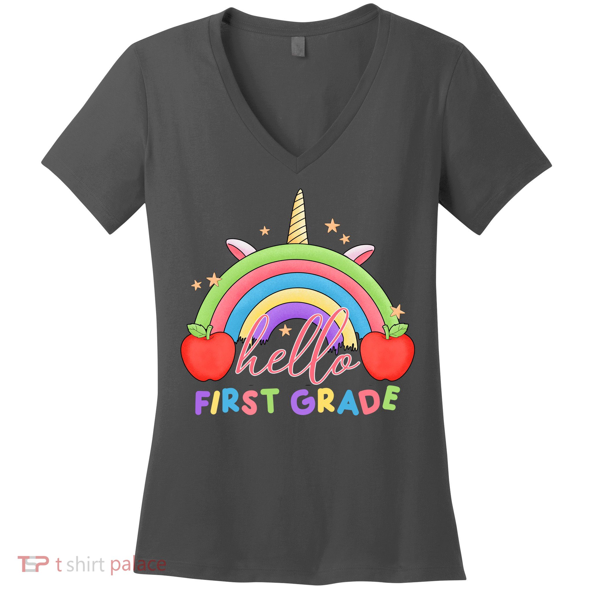 Hello First Grade Rainbow Back To School Women's V-Neck T-Shirt