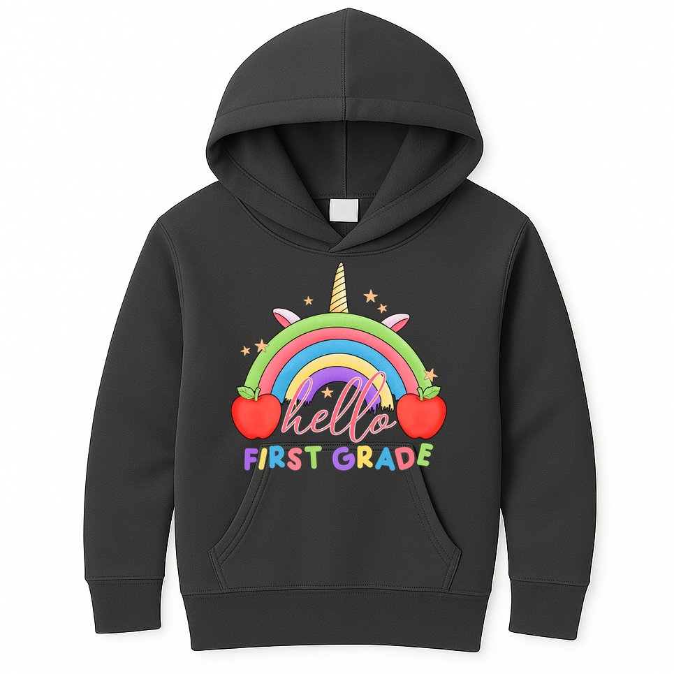 Hello First Grade Rainbow Back To School Kids Hoodie