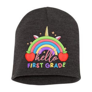 Hello First Grade Rainbow Back To School Short Acrylic Beanie