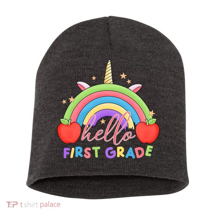 Hello First Grade Rainbow Back To School Short Acrylic Beanie