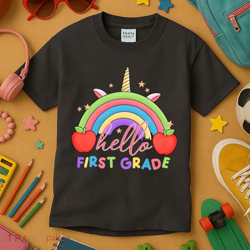 Hello First Grade Rainbow Back To School Kids T-Shirt