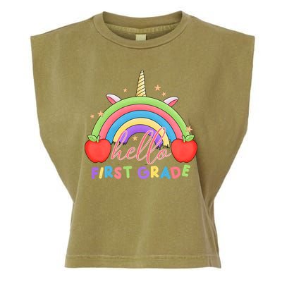 Hello First Grade Rainbow Back To School Garment-Dyed Women's Muscle Tee