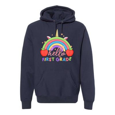 Hello First Grade Rainbow Back To School Premium Hoodie