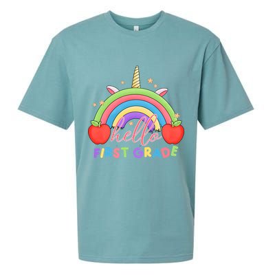 Hello First Grade Rainbow Back To School Sueded Cloud Jersey T-Shirt