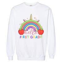 Hello First Grade Rainbow Back To School Garment-Dyed Sweatshirt