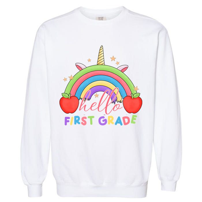 Hello First Grade Rainbow Back To School Garment-Dyed Sweatshirt