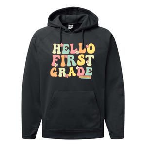 Hello First Grade Team 1st Grade Teacher Girl Back To School Performance Fleece Hoodie