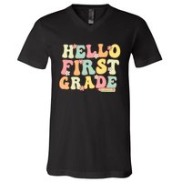 Hello First Grade Team 1st Grade Teacher Girl Back To School V-Neck T-Shirt