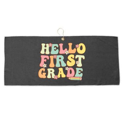 Hello First Grade Team 1st Grade Teacher Girl Back To School Large Microfiber Waffle Golf Towel