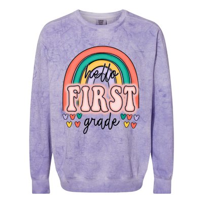 Hello First Grade Teacher Rainbow For Welcome Back To School Gift Colorblast Crewneck Sweatshirt