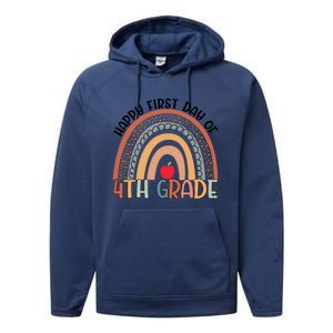 Hello Fourth Grade Rainbow First Day Of 4Th Grade Teacher Gift Performance Fleece Hoodie