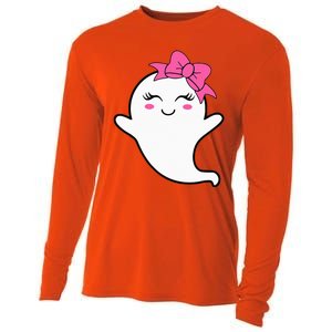 Halloween Funny Ghost With Pink Bow Boo Cooling Performance Long Sleeve Crew