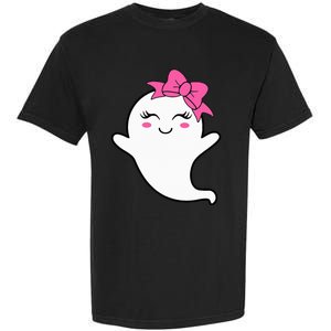 Halloween Funny Ghost With Pink Bow Boo Garment-Dyed Heavyweight T-Shirt