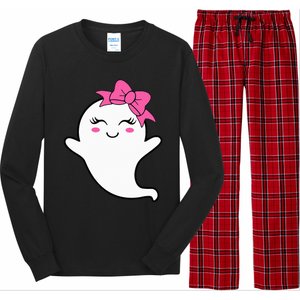 Halloween Funny Ghost With Pink Bow Boo Long Sleeve Pajama Set