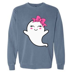 Halloween Funny Ghost With Pink Bow Boo Garment-Dyed Sweatshirt