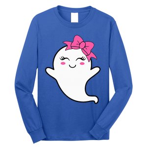 Halloween Funny Ghost With Pink Bow Boo Long Sleeve Shirt