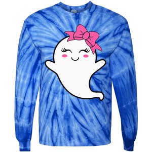 Halloween Funny Ghost With Pink Bow Boo Tie-Dye Long Sleeve Shirt