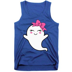 Halloween Funny Ghost With Pink Bow Boo Tank Top