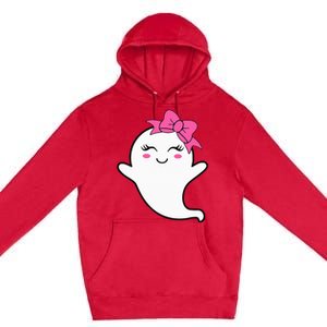 Halloween Funny Ghost With Pink Bow Boo Premium Pullover Hoodie