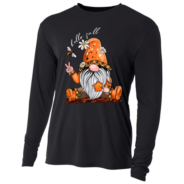 Hello Fall Happy Thanksgiving Gnome Pumpkin Fall Season Cooling Performance Long Sleeve Crew