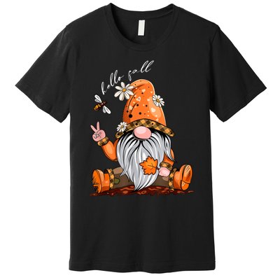 Hello Fall Happy Thanksgiving Gnome Pumpkin Fall Season Premium T-Shirt